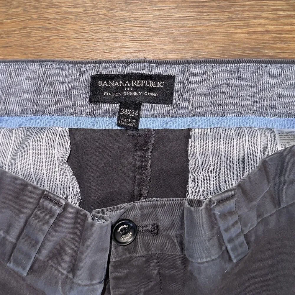 BANANA REPUBLIC FULTON CHINO PANT Skinny Fit Gray 34 x 34 Pants
